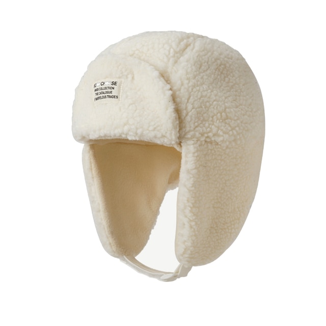 Unisex Winter Warm Lamb Wool Trapper Hat, Simple Solid Color Ear